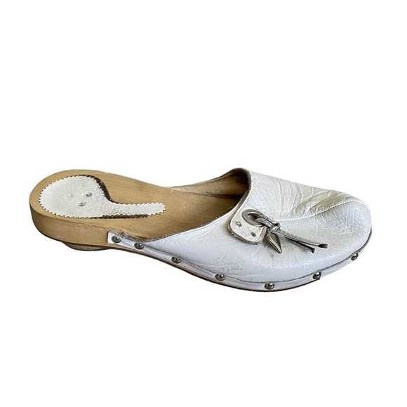 Sotto SOPRA White Leather Mule Wooden Clog Slip On Shoes Heel 7.5 - Picture 3 of 14
